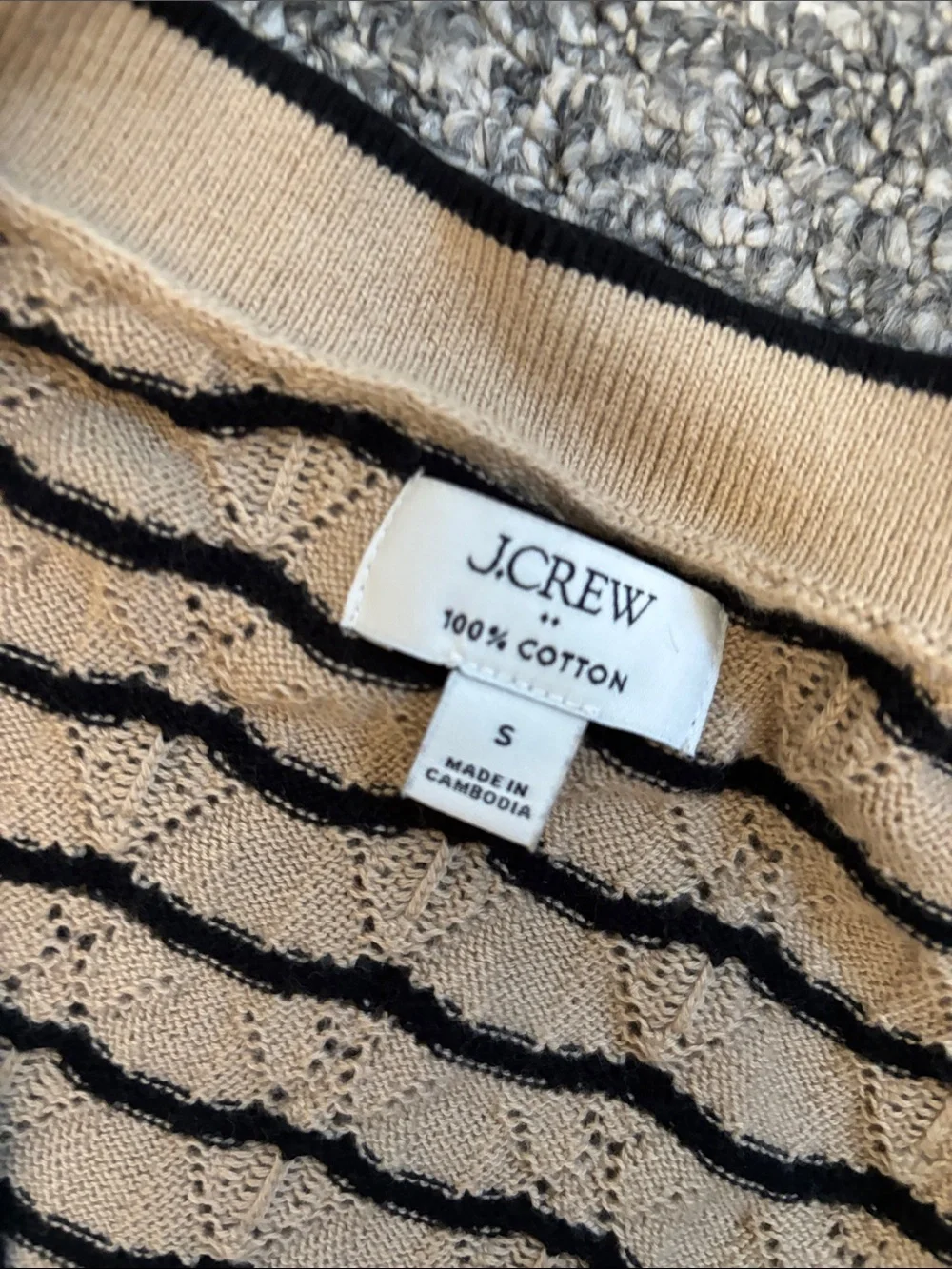 J. Crew Beige and Black Striped Cotton Knit Top
